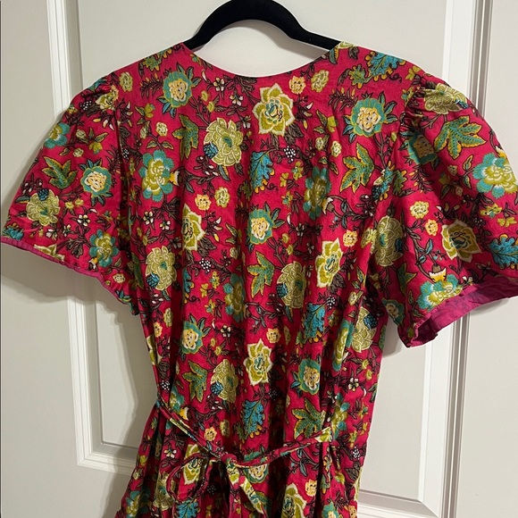 Sue Sartor medium or large Floral Red Dress with Tie Waist pink and green - Picture 4 of 6